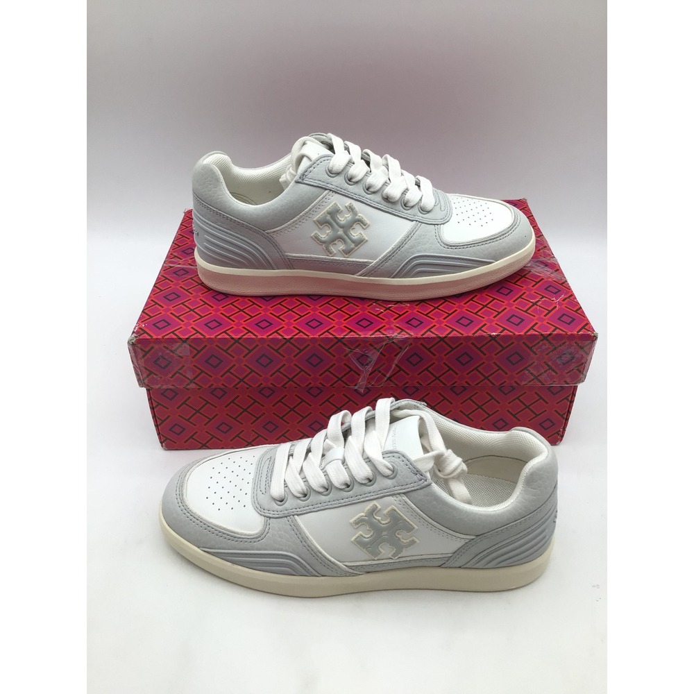 Tory Burch Clover Court Nappa Leather Sneakers Purity Powder Blue Size 5.5 NEW